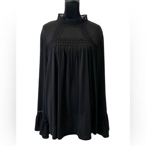 Worthington Woman Black Peasant Boho Top Blouse Eyelet Lace 2X Cottagecore NWT